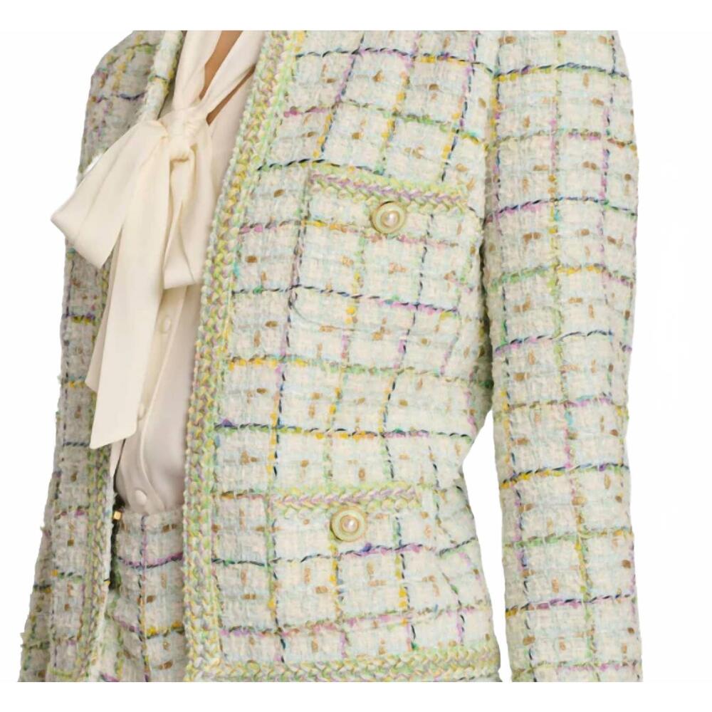 NEW WEILL tweed collarless jacket in tayla vert - Picture 2 of 3